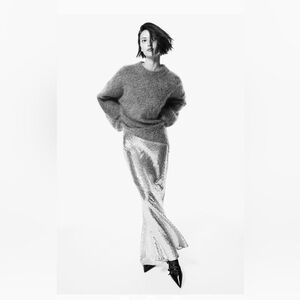 H&M EXCLUSIVE BLOGGER DARK SILVER EMBELLISHED SEQUIN MAXI SKIRT SIZE US 12 NEW